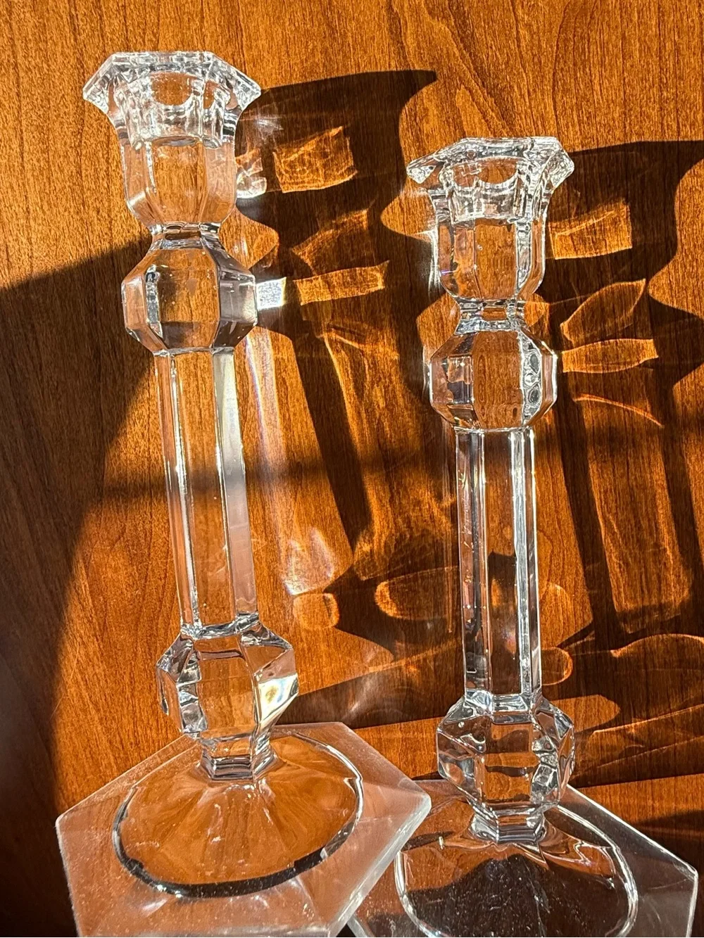 Vintage Val Saint Lambert Crystal Candlesticks Pair Gardenia Pattern Belgium